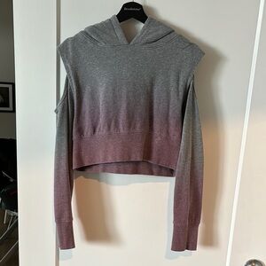 Gray and Pink Ombre Cropped Hoodie